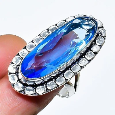 Anillo de joyería de plata de ley 925 hecho a mano con piedras preciosas de cuarzo de iolita talla 8 Y908 Foto 1 de 3
