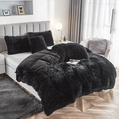 Funda nórdica de lujo mullida de 1 pieza de piel sintética felpa peluda cubierta de edredón terciopelo... Foto 1 de 4
