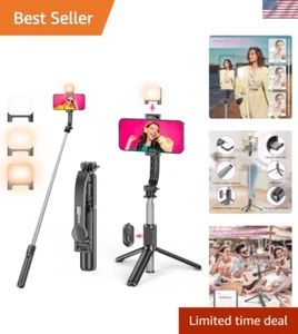 Portable Selfie Stick Tripod with Fill Light & Detachable Remote - Travel Ready - Photo 1 sur 12