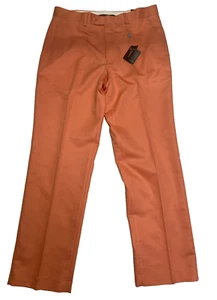 Alan Flusser Golf Pants Orange Salmon 36W x 32L Polyester Cotton flat front - Picture 1 of 13