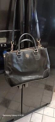 Tory Burch Robinson Double Zip Tote Bag Handbag Satchel Leather large Black - Image 1 of 4