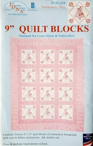 New Jack Dempsey Stamped Embroidery 12-9" x 9" Squares Quilt Sunbonnet Sue Pink - Picture 1 of 3