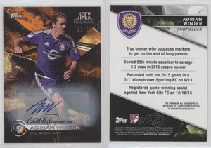 2016 Topps Apex Orange Auto /25 Adrian Winter #74 Rookie Auto RC