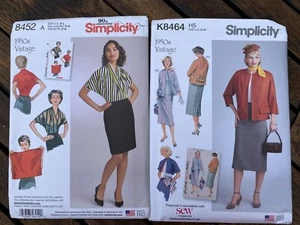 2 Simplicity Sewing Patterns K8464  8452 1950s Vintage Reprints Suit, Top Uncut - Picture 1 of 4
