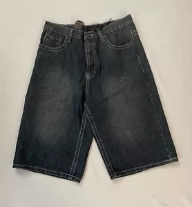 Pantaloncini vintage Brooklyn Express da uomo 34 denim blu Y2k pattini hip hop larghi - Foto 1 di 11