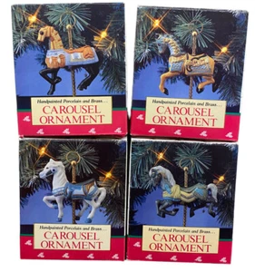 4 Vtg 1992 Carousel Ornaments Classics Hand Painted Porcelain Brass Christmas - Picture 1 of 12