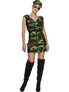 Fever Combat Girl Costume - Camouflage Green - with Dress & Cap - 29787M - Picture 1 of 2