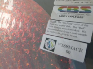 Dichroitisches Glas: CBS 90COE Süßigkeiten Apfelrot auf Florentiner Struktur Klar 3" Quadrat - Bild 1 von 1