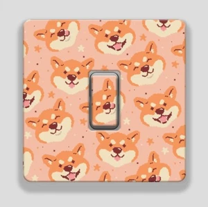 Shiba Inu Pixel Dog Face Cute Animal Print UK Light Switch Vinyl Sticker - Picture 1 of 1