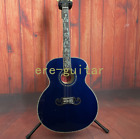 Handmade J200 Acoustic Guitar Blue Maple Top Abalone Cirrus Inlay Free Shipping