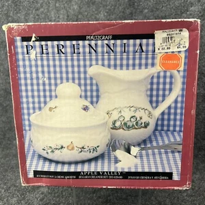 NIB Pfaltzgraff Apple Valley Perennials Line, Farm Scene Sugar & Creamer Set - Picture 1 of 4
