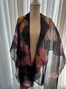 Plus Butterfly Sheer Silk Long Kimono Jacket Duster Kimono Beach Cover Up - Picture 1 of 6