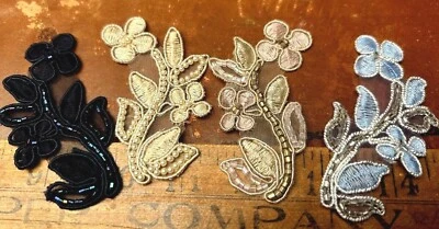 aplique bordado 3.25" cuentas soutache flores hojas 1 pieza Foto 1 de 4
