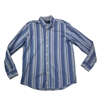 Bugatchi Uomo Button Front Shirt Mens Size L Classic Fit Blue Striped - Image 1 of 4