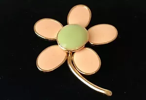 Spilla vintage Arthur Pepper ART ANNI 70 Flower Power smalto verde pesca - Foto 1 di 13