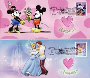 ART OF DISNEY ROMANCE MICKEY MOUSE CINDERELLA FIRST DAY COVER SET OF 4 - Picture 1 of 2