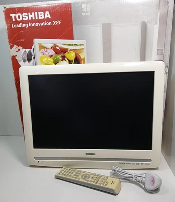 Toshiba 19DV556DB White 19” HD LCD TV W/ Freeview Remote No Stand HDMI DVB Scart - Image 1 of 4