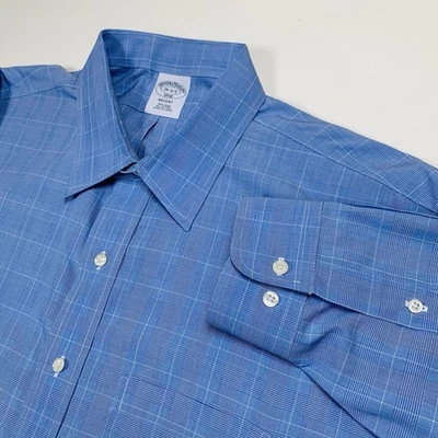 Camisa de vestir Brooks Brothers Regent L/S abotonada para hombre 18-4/5 azul a cuadros sin planchar Foto 1 de 4