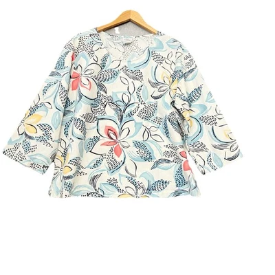 Top Marc Ware Algodón Talla XL Floral Mezcla de Lino Botón Cuadrado Lagenlook Lujo Foto 1 de 4