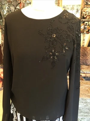 Hermosa Blusa Esquinera Informal Nueva con Etiquetas para Mujer 8 Negra Floral ¡Adornada con Lentejuelas! Foto 1 de 4