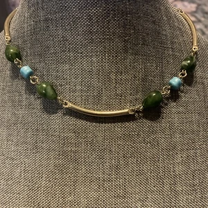 Vintage Sarah Coventry Halskette, Stationiert Moosgrün Aqua Perlen - Bild 1 von 4