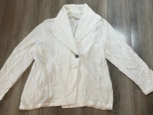 ET LOIS Made in USA 100% Baumwolle Weiß Blazer Wickeljacke Größe L - Bild 1 von 9