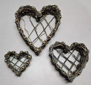 Cesto in legno di vimini intrecciato a forma di cuore 3 pezzi decorazione portaoggetti da appendere a parete * - Foto 1 di 5