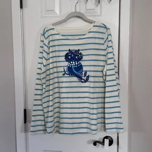 Talbots Damen elfenbeinfarben und blau gestreift Eule Top Shirt neu Größe 1X neu mit Etikett - Bild 1 von 10