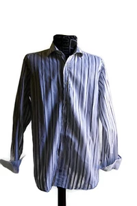 Bugatchi Uomo Classic Fit Men's Button Up Dress Shirt L Flip Cuff Stripes - Picture 1 of 9