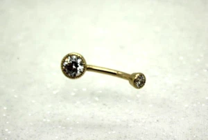 14k Yellow Gold MULTIFACETED WHITE STONES BELLY BUTTON RING - Picture 1 of 9
