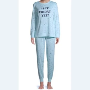 SECRET TREASURES IS IT FRIDAY? BLUE PAJAMA TOP ONLY JOGGER CUFF SMALL - Picture 1 of 3