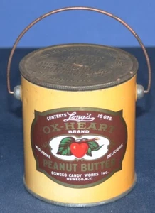 Long's Ox-Heart Brand Peanut Butter Tin Pail 16 oz - Oswego Candy Works, NY - Picture 1 of 6
