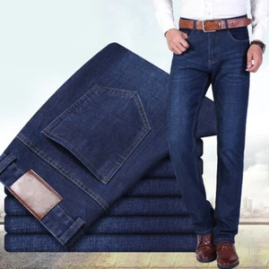 Men's Casual Jeans Denim Pants Mid Waist Straight Fit Trousers Stretch All Sizes - Picture 1 of 13