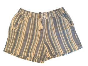 Pantalones Cortos Briggs Mujer XL Lino Lagenlook Costa Playa Rayas Blanco - Imagen 1 de 5