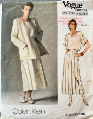 VOGUE 1507 CALVIN KLEIN Jacket, Top & Skirt Sewing Pattern. Size 12 - Bust 34". - Image 1 of 2