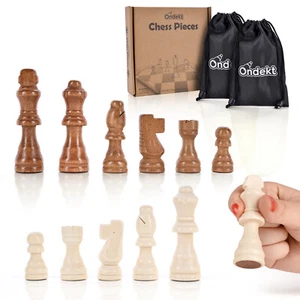 Nur Schachfiguren aus Holz - 32 Stück handgefertigte Holzschachfiguren mit 2 Beuteltaschen - Bild 1 von 9