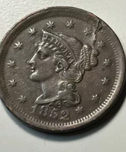 Jido “Jack”s 1852 double cracked die error almost uncirculated large 1c Story p5 - Picture 1 of 6