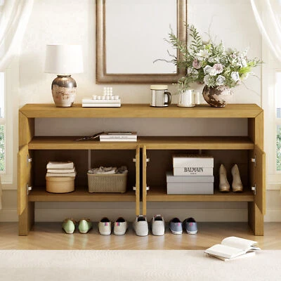 Aparador de 4 Puertas Moderno Gran Capacidad Armario de Almacenamiento de Madera Maciza con Estante Abierto Foto 1 de 4