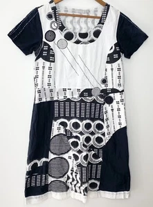 Orientique Dress Women 10 Navy White midi teacher travel cotton lined summer - Picture 1 of 8