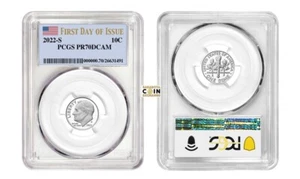 Moneda de diez centavos Roosevelt 2022 S 10C graduación profesional PR70DCAM primer día de emisión bandera - Imagen 1 de 1
