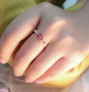 VS/F-G Diamant Rubin 14K Gold Edelstein Verlobungsring Valentinstag - Bild 1 von 8