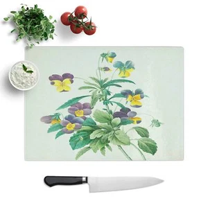 Wilde Stiefmütterchen Blumen Schneidebrett Glas Struktur Schneiden Arbeitsplatte Sparer Küche - Bild 1 von 6