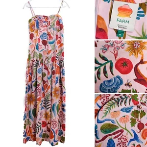 Farm Rio Dress M Bright Farm Linen Sleeveless Maxi Printed Garden Button Details - Picture 1 of 20