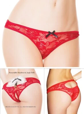 Bragas de Navidad sin entrepierna extraíbles Jingle Bells acento marabú parte trasera abierta Foto 1 de 4