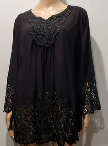 Meaneor Neu mit Etikett schwarz Spitze Tunika Top/Strand Coverup Größe Large - Bild 1 von 5