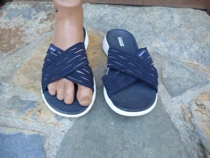 Skechers On The Go Glistening Goga Mat Slip On Slides Women Size 6 Blue - Picture 1 of 5