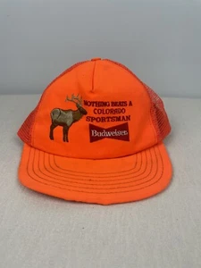 Anheuser Busch Embroidered Budweiser Neon Orange Colorado Moose Hunt Trucker Cap - Picture 1 of 6