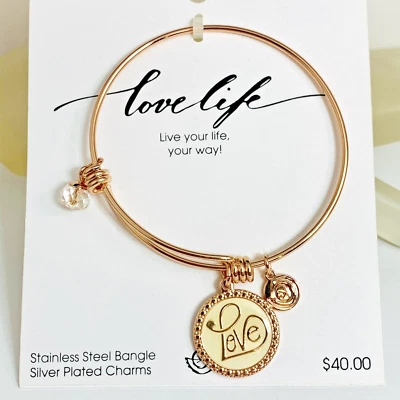 Love This Life Bracelet with Charms Crystal Rose Gold Tone Stainless - Image 1 of 4