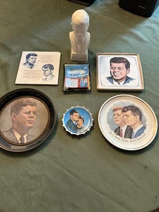Lot of 7 PIECES VINTAGE JOHN F KENNEDY JFK Bust, Tiles, Plates, trinket dish - Picture 1 of 9