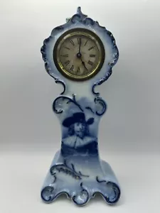 Antique Ansonia Delft Flow Blue Porcelain windup clock - Not Working - Picture 1 of 24